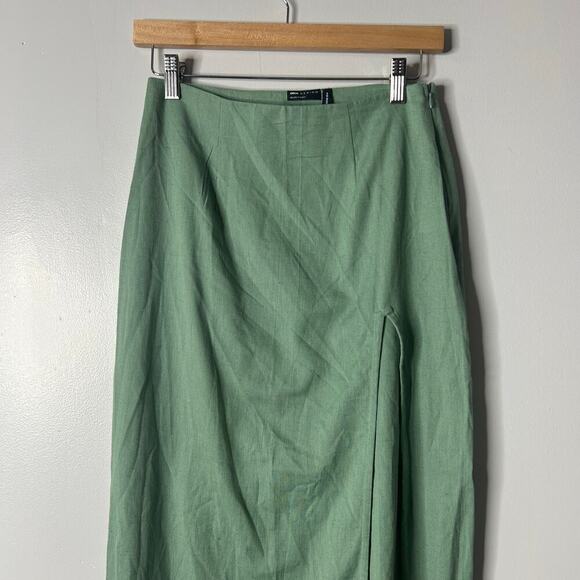 ASOS High Waisted Flax Blend Maxi Skirt High Slit Women’s 4 Green Bodycon Sexy - Picture 5 of 11